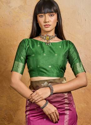 pink handloom weaving paper silk blend tradional wear saree 2