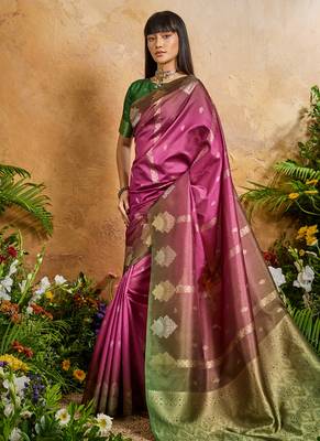 pink handloom weaving paper silk blend tradional wear saree 3