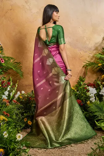 pink handloom weaving paper silk blend tradional wear saree