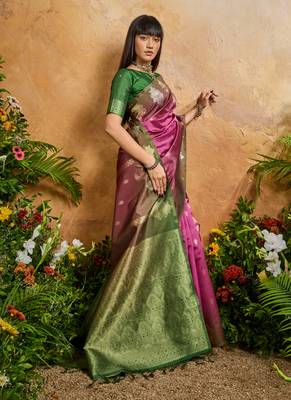pink handloom weaving paper silk blend tradional wear saree 5