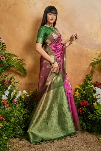 pink handloom weaving paper silk blend tradional wear saree