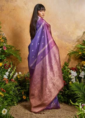 blue handloom weaving paper silk blend tradional wear saree 3