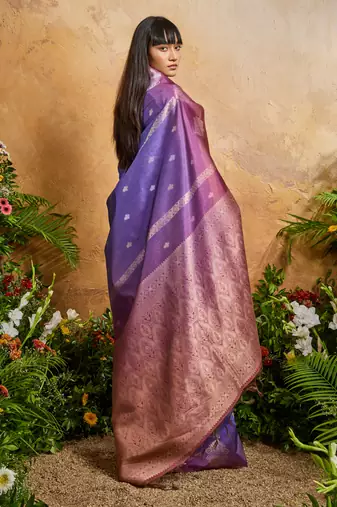 blue handloom weaving paper silk blend tradional wear saree