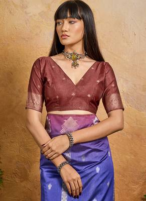 blue handloom weaving paper silk blend tradional wear saree 5