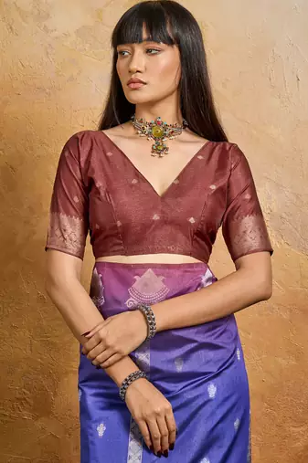 blue handloom weaving paper silk blend tradional wear saree
