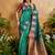 peacock green handloom weaving paper silk blend tradional wear saree