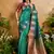 peacock green handloom weaving paper silk blend tradional wear saree
