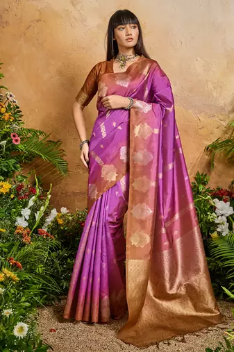 pink handloom weaving paper silk blend tradional wear saree