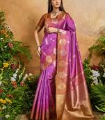 pink handloom weaving paper silk blend tradional wear saree