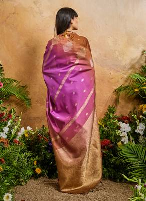 pink handloom weaving paper silk blend tradional wear saree 3