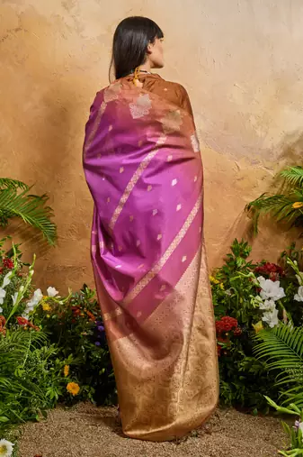pink handloom weaving paper silk blend tradional wear saree