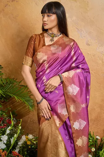 pink handloom weaving paper silk blend tradional wear saree
