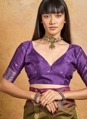 olive handloom weaving paper silk blend tradional wear saree 4