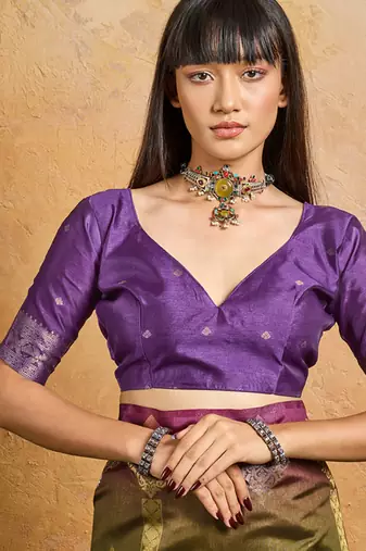 olive handloom weaving paper silk blend tradional wear saree