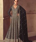 Black zari embroidery  sequins & beads chinnon dupatta gown- full stitched free size