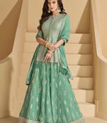 Sea green embroidery  sequins & stone georgette  lehenga straight suit- full stitched free size