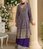 Purple thread embroidery  sequins & stone  georgette  palazzo anarkali suit- full stitched free size
