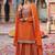 Orange embroidery & sequins chinnon palazzo straight suit- full stitched free size