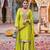 Lime green embroidery & sequins chinnon palazzo straight suit- full stitched free size
