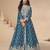 Blue embroidery & sequins chinnon silk lehenga anarkali suit- full stitched free size