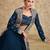 Blue embroidery & sequins chinnon silk jacket lehenga blouse- full stitched free size