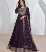 Purple embroidery & sequins silk dupatta gown- full stitched free size