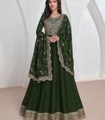 Green embroidery & sequins silk dupatta gown- full stitched free size