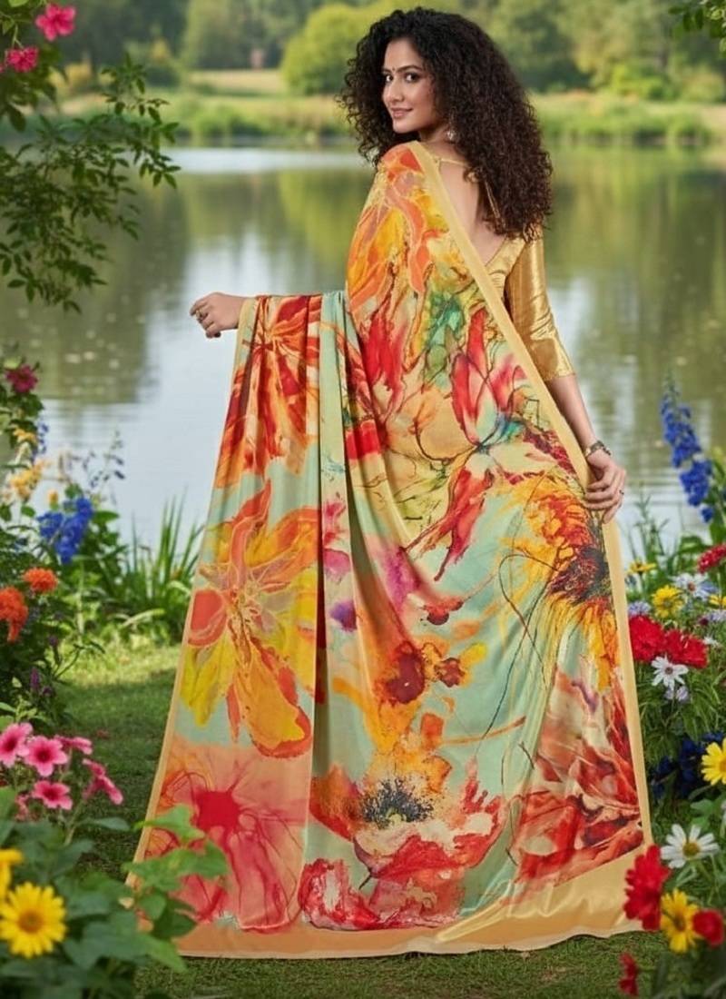multicolor premium printed saree with blouse