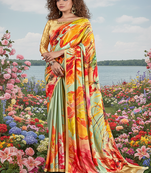 multicolor premium printed saree with blouse
