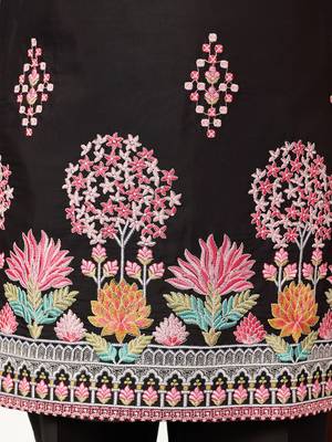 black viscose silk floral embroidered kurta pajama set for men 7