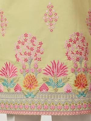 pista green viscose silk floral embroidered kurta pajama set for men 7