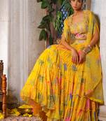 Yellow Printed Crepe Lehenga Set