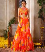 Multicolor Printed Chiffon Lehenga With Blouse