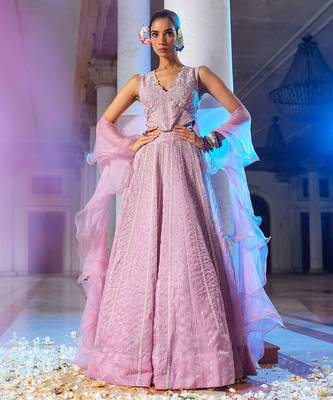 Mauve Embroidered Organza Lehenga Set 1