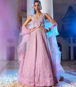 Mauve Embroidered Organza Lehenga Set