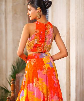 Multicolor Printed Chiffon Lehenga With Blouse 3