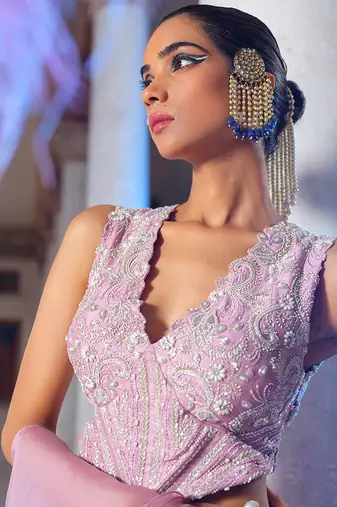 Mauve Embroidered Organza Lehenga Set