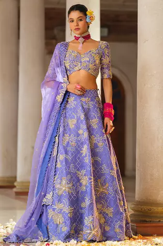 Lavender Embroidered Silk Lehenga Set