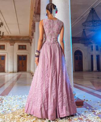 Mauve Embroidered Organza Lehenga Set 4