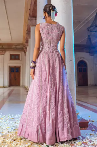 Mauve Embroidered Organza Lehenga Set