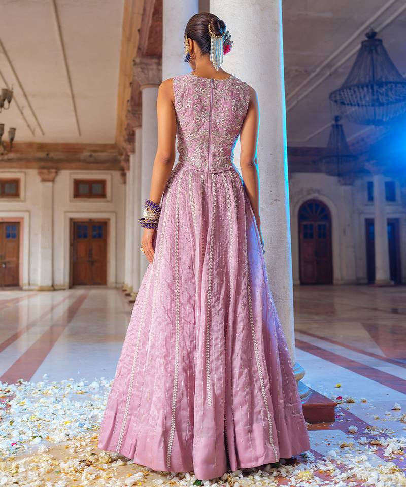 Mauve Embroidered Organza Lehenga Set
