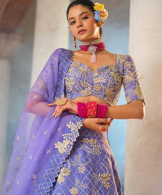 Lavender Embroidered Silk Lehenga Set 2