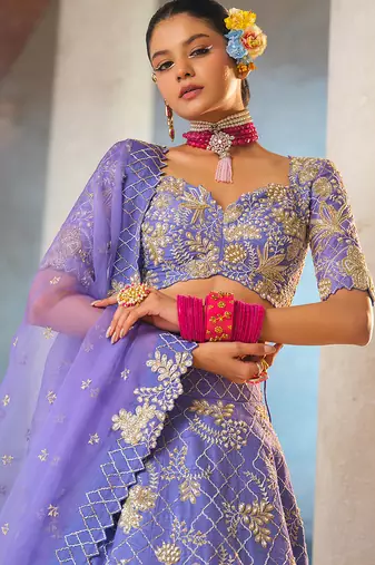 Lavender Embroidered Silk Lehenga Set