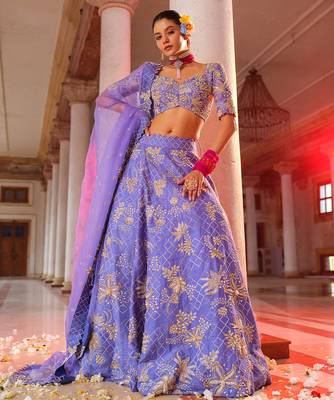 Lavender Embroidered Silk Lehenga Set 3