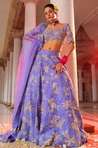 Lavender Embroidered Silk Lehenga Set