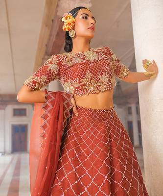 Copper Embroidered Silk Lehenga Set 2