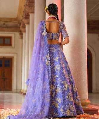 Lavender Embroidered Silk Lehenga Set 4