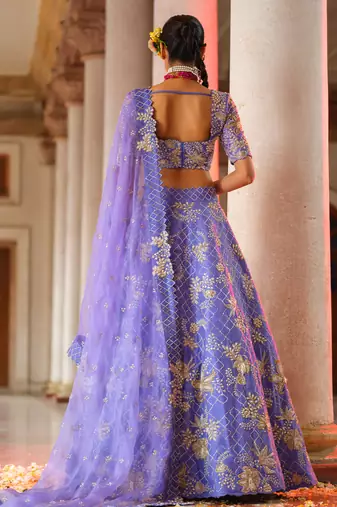 Lavender Embroidered Silk Lehenga Set