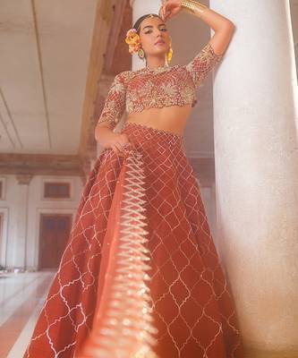 Copper Embroidered Silk Lehenga Set 4