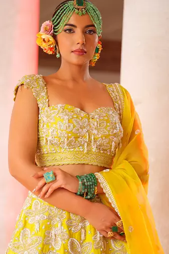 Yellow Embroidered Silk Lehenga Set